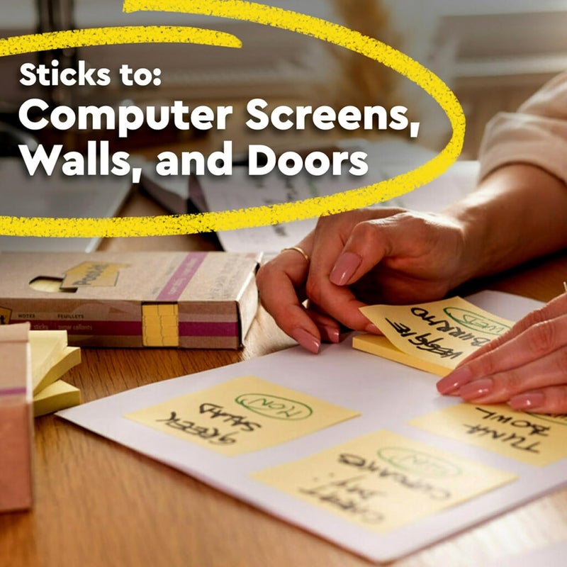 Post It ملاحظات لاصقة فائقة اللصق من ورق معاد تدويره 100%، أصفر كناري، 3 بوصة × 3 بوصة، 5 دفاتر ملاحظات لاصقة، 70 ورقة لكل دفتر، تنظيم السنة الجديدة أو مستلزمات المدرسة للفصل الدراسي الثاني - Image 4